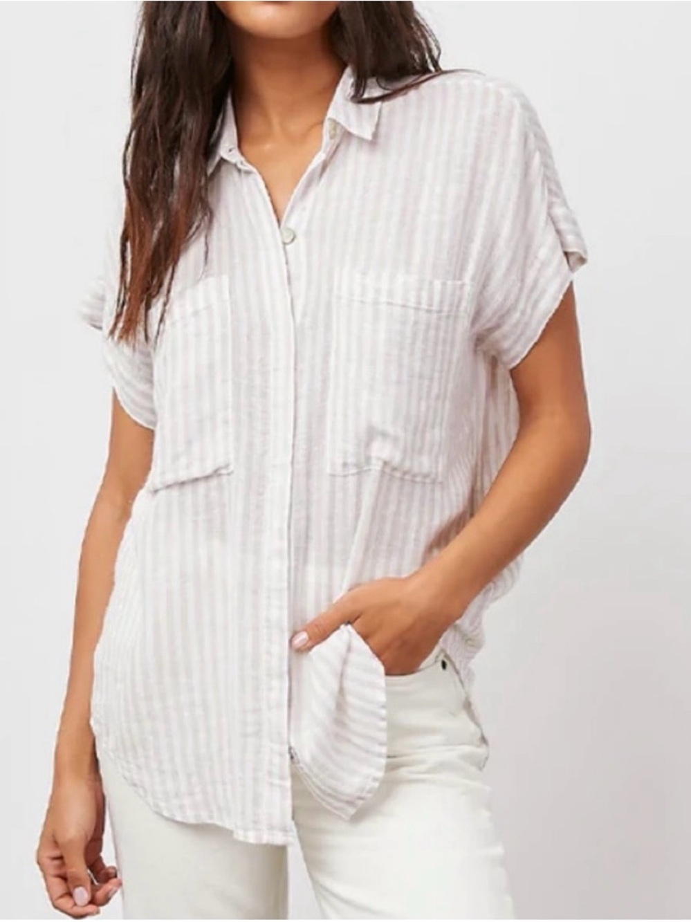 Rails Women’s Cito Linen Blend Button Down Shirt in Dune Stripe Size XS